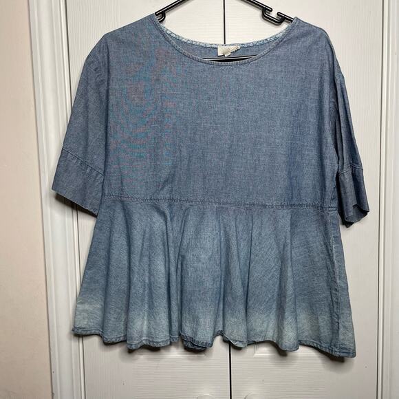 Adriano Goldschmied AG Denim Chambray Ombre Peplum Short Sleeve Top Sz Medium - Picture 1 of 10